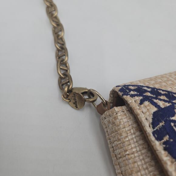 Stella & Dot Boho Raffia Blue Embroidered Clutch With Chain Purse Convertible - Picture 2 of 7